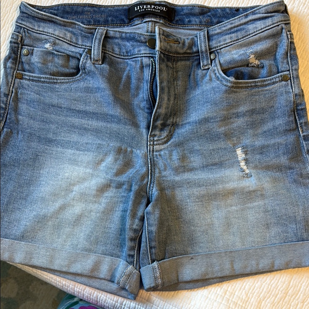 Liverpool Light Blue Denim Roll-Cuff Shorts